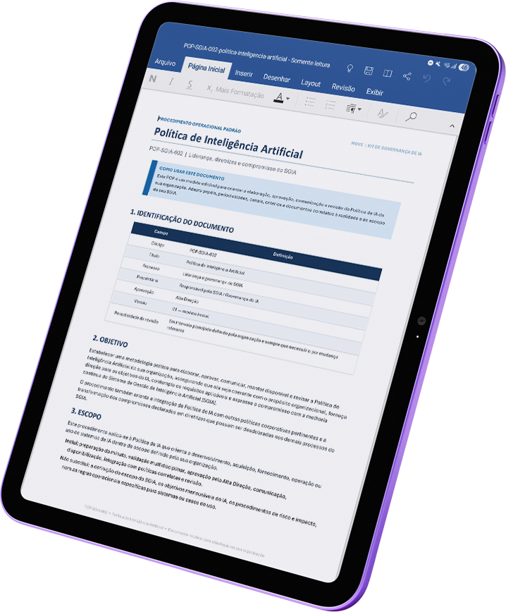 Documento de política de Inteligência Artificial do kit de governança